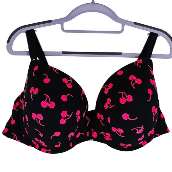 Torrid Black Pink Cherries Perfect T Front Close Boost Women's Bra 48C - Picture 1 of 4